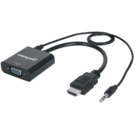 HDMI to VGA (with Audio) Converter cable, 1080p, 30cm, Male to Female, Micro-USB Power Input Port for additional power if needed, Black, Three Year Warranty