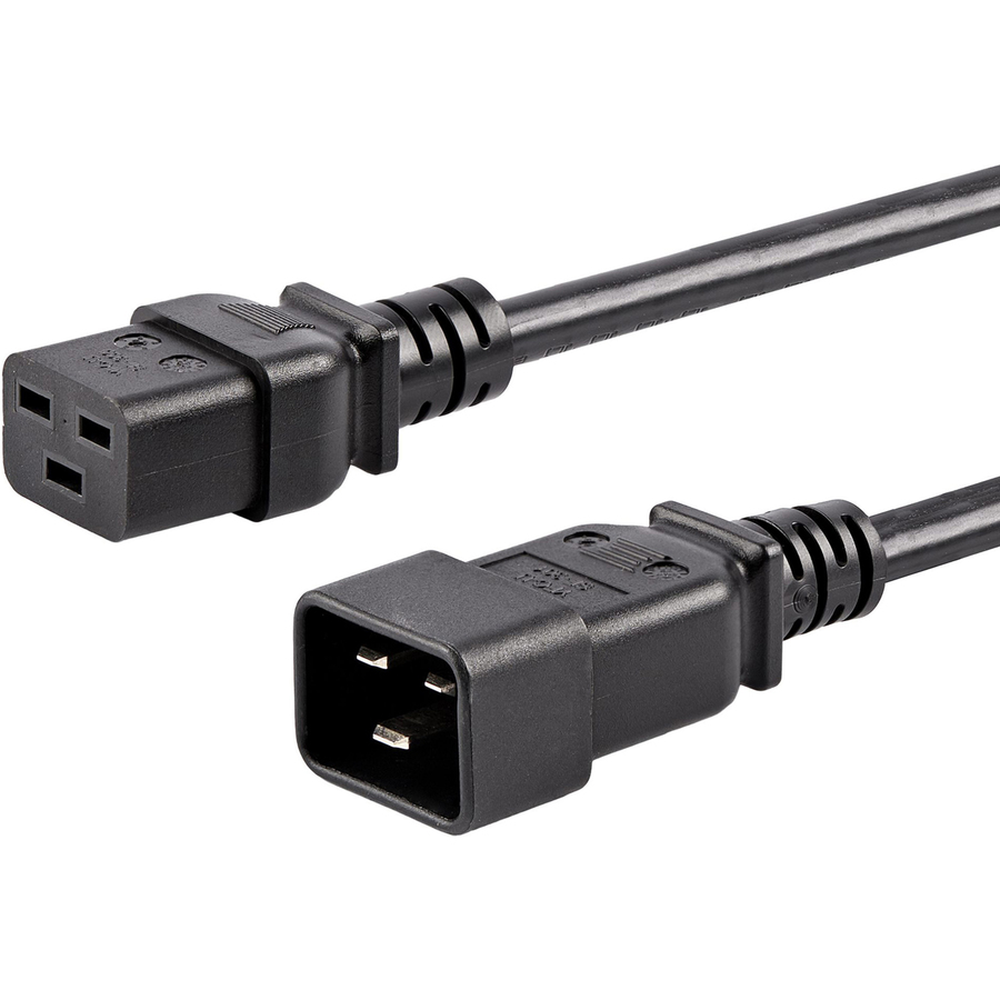 StarTech 10ft (3m) Heavy Duty Extension Cord, IEC C19 to IEC C20 Black Extension Cord, 15A 250V, 14AWG, Heavy Gauge Power Cable