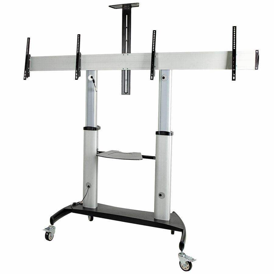 StarTech Dual TV Cart, 60in VESA TVs up to 50kg/110lb each, Height Adjustable Mobile Display Mount/Cart, Rolling TV Cart on Wheels