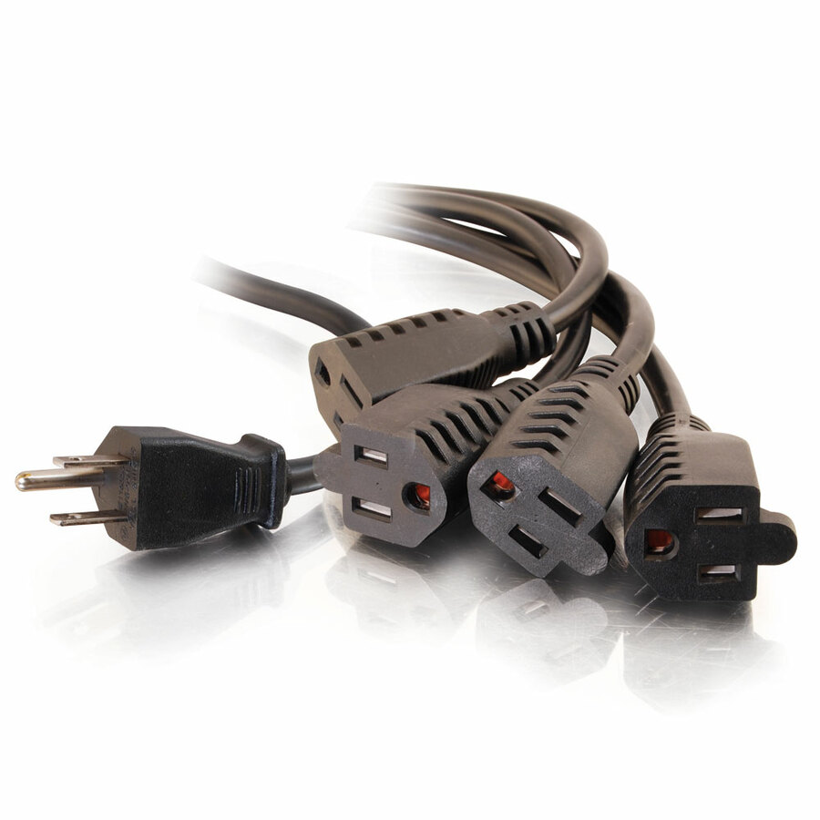 C2G 3ft 16 AWG 1-to-4 Power Cord Splitter (1 NEMA 5-15P to 4 NEMA 5-15R) - 3ft