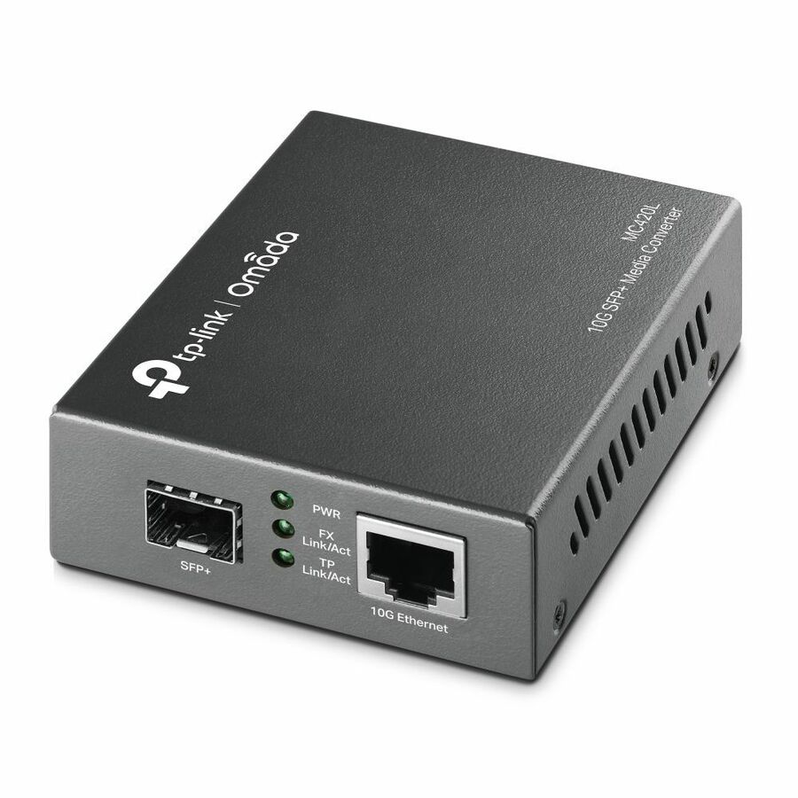 TP-Link MC420L Omada 10G Multi-Gigabit SFP Media Converter - 1 x Network (RJ-45) - Single-mode, Multi-mode - 10 Gigabit Ethernet - 10GBase-SR, 10GBase-LR, 10GBase-T - 1 x Expansion Slots - SFP+ - 1 x SFP+ Slots - Power Supply - Standalone, Desktop