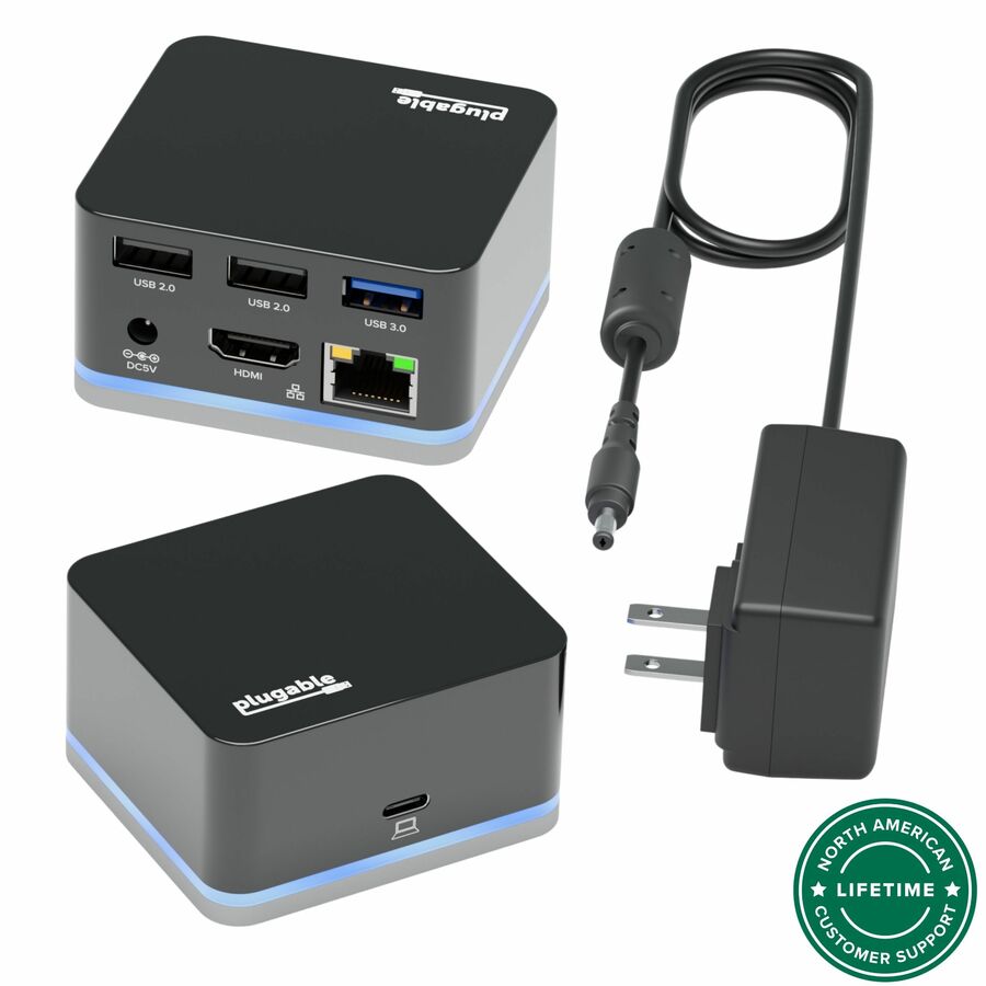 Plugable USB-C Wired Cube Mini Docking Station - Compact HDMI, Gigabit Ethernet, 3 USB Ports