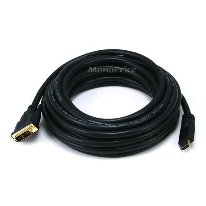Monoprice 25ft 26AWG CL2 Standard HDMI to DVI Adapter Cable - Black