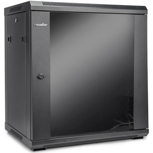 Rocstor SolidRack Wall Mount Rack Enclosure - SolidRack 12U Wall Mount R112SH4G Rack Enclosure with Tempered Glass Window - Front & Side Door Locks - 200 lb Maximum Weight Capacity - Assembled - 14.8" Rack Depth - Cold-rolled Steel - For LAN Switch, VoIP Device - Rack-mountable, Wall Mountable, Floor Standing - Optional Casters & Fans - 600mm x 450mm x 12U - ROHS & CE Certified - EIA-310-E & IP20 Protection Rating - WALLMOUNT STEEL CABINET - Black