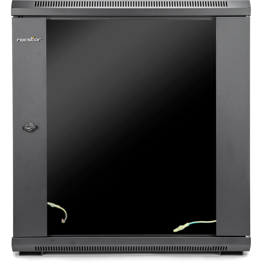 Rocstor SolidRack Wall Mount Rack Enclosure - SolidRack 12U Wall Mount R112SH4G Rack Enclosure with Tempered Glass Window - Front & Side Door Locks - 200 lb Maximum Weight Capacity - Assembled - 14.8" Rack Depth - Cold-rolled Steel - For LAN Switch, VoIP Device - Rack-mountable, Wall Mountable, Floor Standing - Optional Casters & Fans - 600mm x 450mm x 12U - ROHS & CE Certified - EIA-310-E & IP20 Protection Rating - WALLMOUNT STEEL CABINET - Black