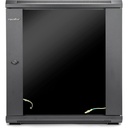 Rocstor SolidRack Wall Mount Rack Enclosure - SolidRack 12U Wall Mount R112SH4G Rack Enclosure with Tempered Glass Window - Front & Side Door Locks - 200 lb Maximum Weight Capacity - Assembled - 14.8" Rack Depth - Cold-rolled Steel - For LAN Switch, VoIP Device - Rack-mountable, Wall Mountable, Floor Standing - Optional Casters & Fans - 600mm x 450mm x 12U - ROHS & CE Certified - EIA-310-E & IP20 Protection Rating - WALLMOUNT STEEL CABINET - Black