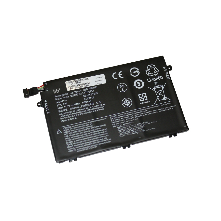 BTI L17C3P51-BTI 11.1V 45WHR LI-ION BATTERY 01AV445, 5B10W13887, L17C3P51, L17M3P52, SB10K97608, 01AV446, 5B10W13888, L17L3951, SB10K79606, SB10K97609, 01AV447, 5B10W13889, L17L3P51, SB10K97606, 01AV448, 5B10W13890, L17M3P51, SB10K97607 THINKPAD E14, THINKPAD E15, THINKPAD E480, THINKPAD E485, THINKPAD E490, THINKPAD E495, THINKPAD E580, THINKPAD E585, THINKPAD E590, THINKPAD E595