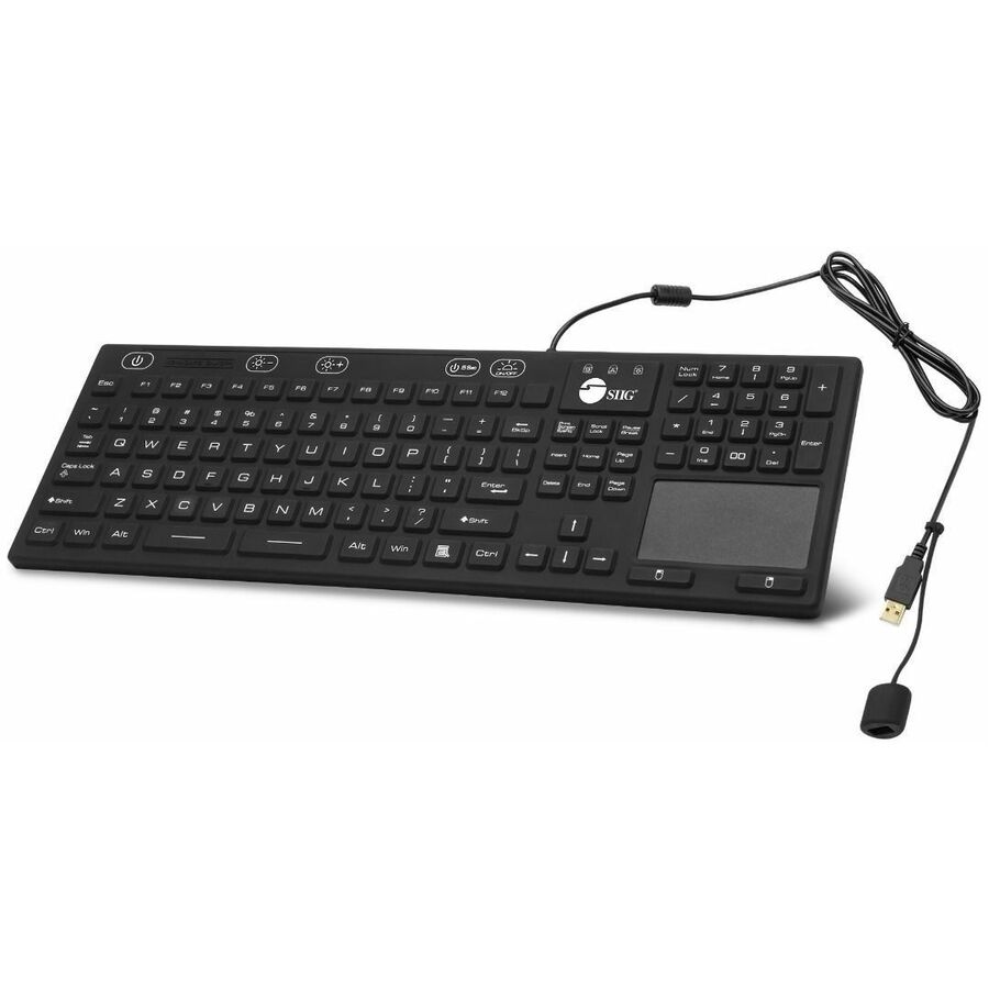 SIIG Industrial/Medical Washable & Dustproof Keyboard w/ Touchpad - Industrial/Medical Grade Washable & Dustproof Keyboard with Touchpad - USB Keyboard - IP68 Compliant - 110-key Layout - 5 levels brightness - Silent Keycap - Silicone Material - Work for Windows/Mac system