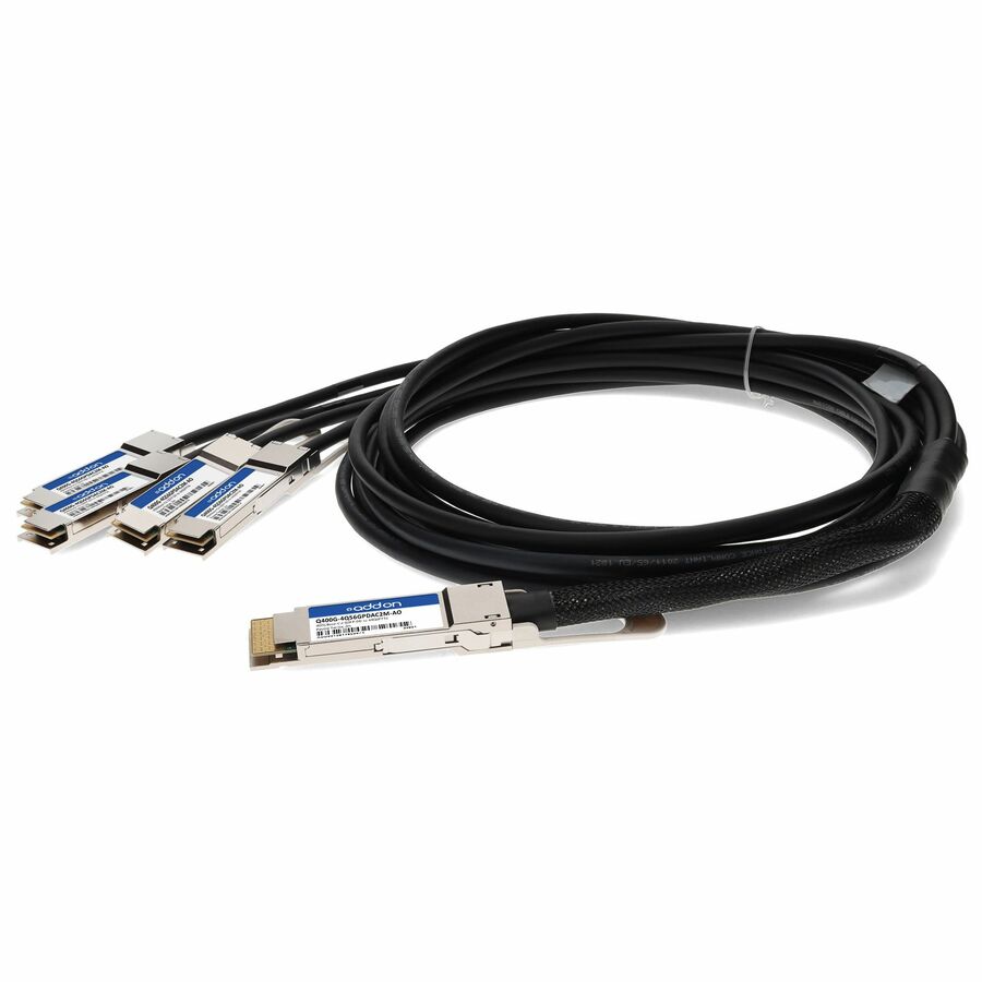 AddOn MSA and TAA Compliant 400GBase-CU QSFP-DD 400G to 4xQSFP56 100G PAM-4 Direct Attach Cable (Passive Twinax, 2m)