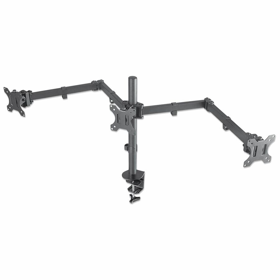 Triple Desk Mount for TV & Monitors, For screens: 10" to 27" , Clamp Assembly, VESA compatability: 75x75 and 100x100mm - check the dimensions of the four mounting holes on back of screen to ensure it fits, Max 7kg (each), Black, Bracket, Lifetime Warranty