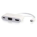 C2G USB C to HDMI and VGA Adapter Converter with Power Delivery - White - 1 x Type C USB Male - 1 x Type C USB 2.0 USB Female, 1 x HDMI (Type A) Digital Audio/Video Female, 1 x 15-pin HD-15 VGA Female - 3840 x 2160 Supported - Nickel Connector - White