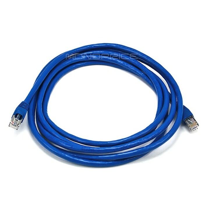 Monoprice 10FT 24AWG Cat6A 500MHz STP Ethernet Bare Copper Network Cable - Blue