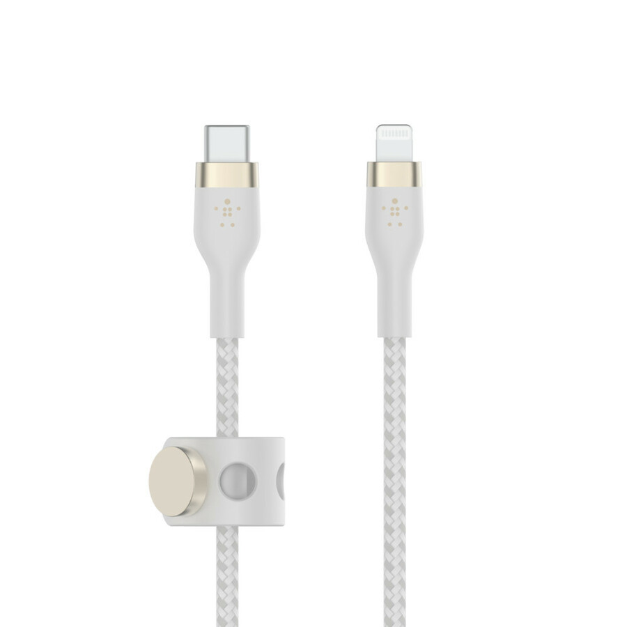 Belkin USB-C Cable with Lightning Connector - 6.60 ft Lightning/USB-C Data Transfer Cable for iPhone, iPad, iPod, iPad Air, iPad Pro, iPad mini - First End: 1 x USB Type C - Male - Second End: 1 x Lightning - Male - MFI - White