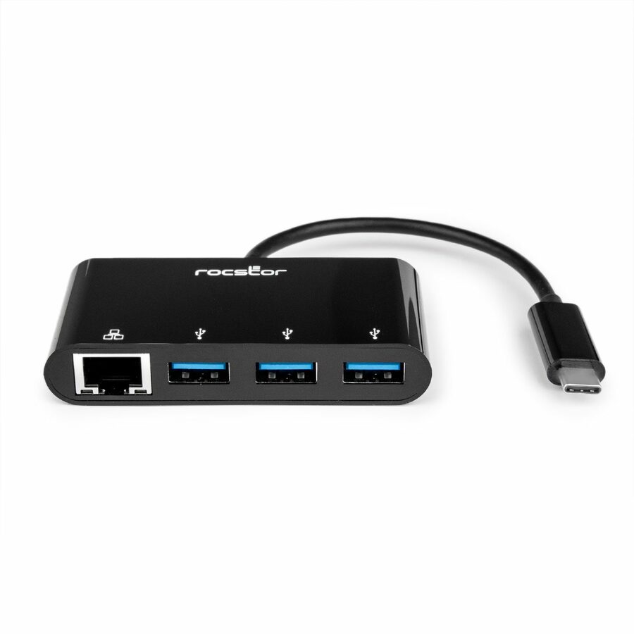 Rocstor Premium USB-C to USB-A(3.0) 3 Port Hub with Gigabit Ethernet