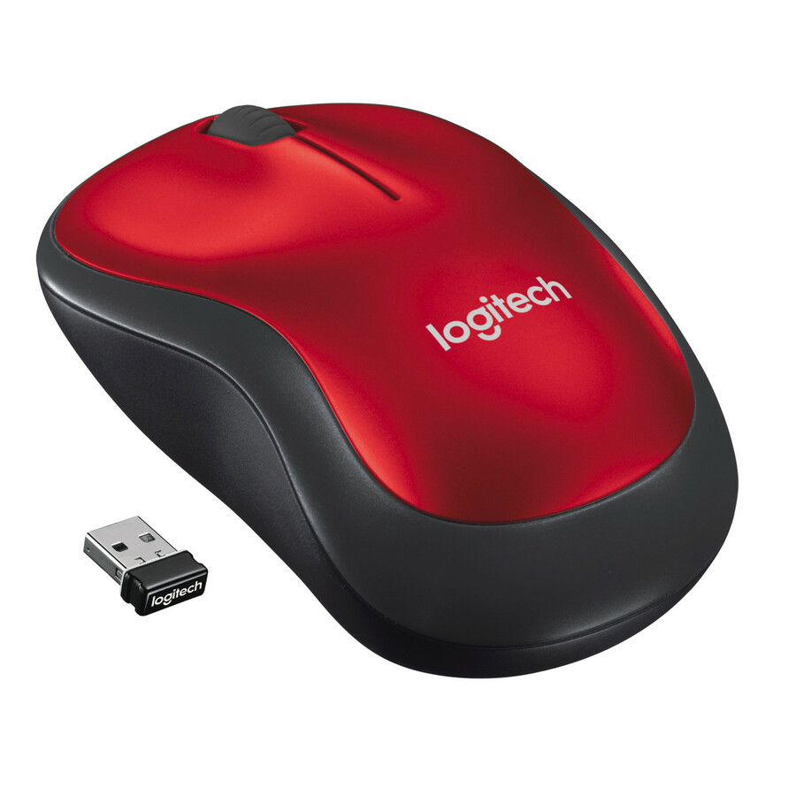 Logitech M185 Wireless Mouse, 2.4GHz with USB Mini Receiver, 12-Month Battery Life, 1000 DPI Optical Tracking, Ambidextrous, Compatible with PC, Mac, Laptop (Red)