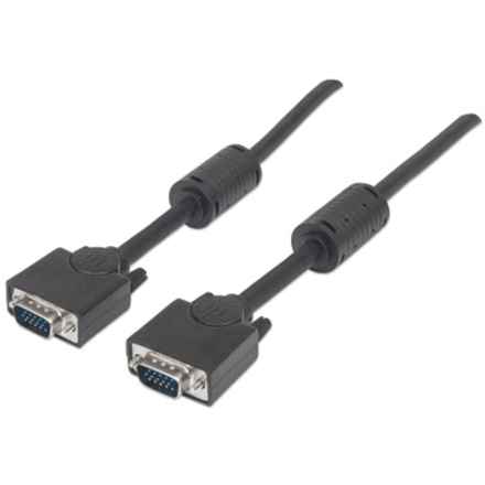 Manhattan SVGA HD15 Male to HD15 Male Monitor Cable with Ferrite Cores, 10', Black