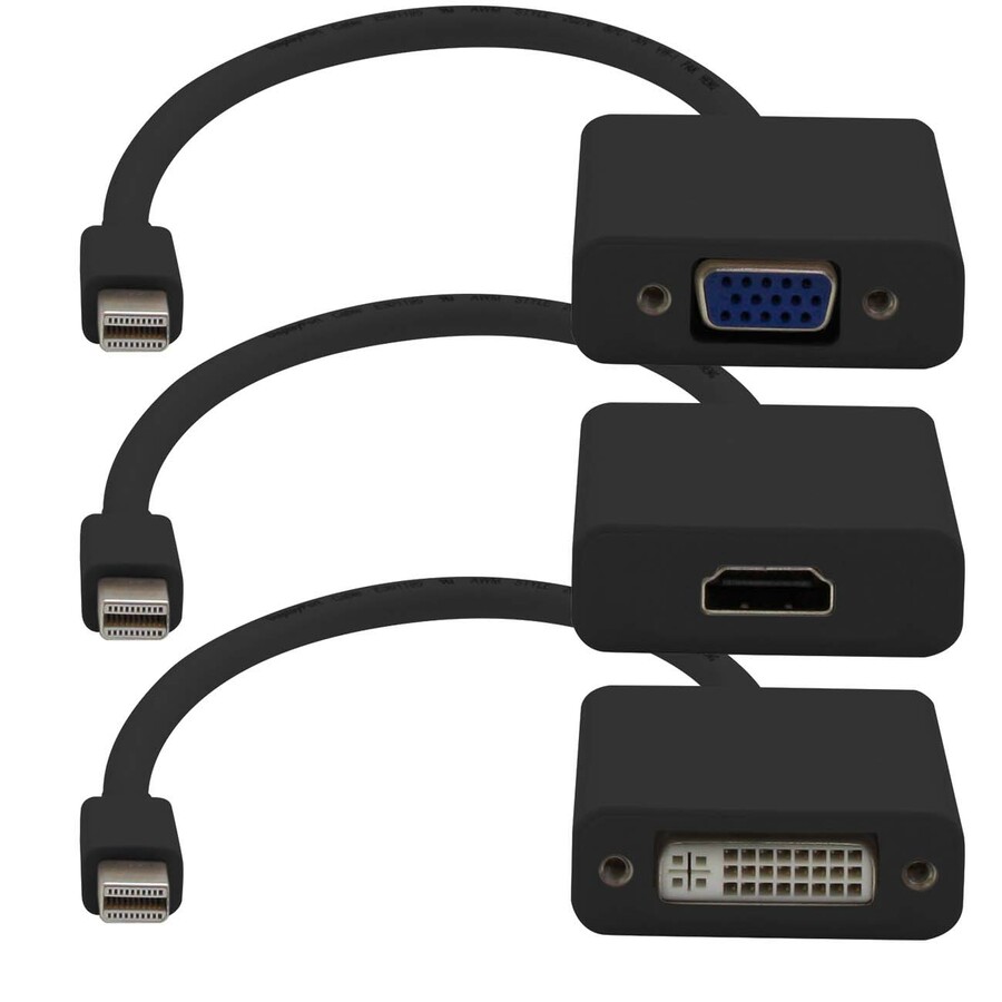 AddOn 3-Pack of Mini-DisplayPort 1.1 Male to DVI, HDMI, VGA Female Black Adapters Which Comes in a Bundle For Resolution Up to 1920x1200 (WUXGA)