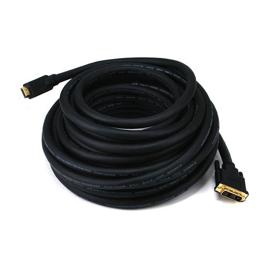 Monoprice 50ft 22AWG CL2 Standard HDMI to DVI Adapter Cable, Black