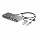 StarTech 2-Port USB-C Hub with Gb Ethernet and RS232 FTDI Serial, Attached USB-C to USB-A Dongle, 100W PD Pass-Through, 2x USB-A 5Gbps