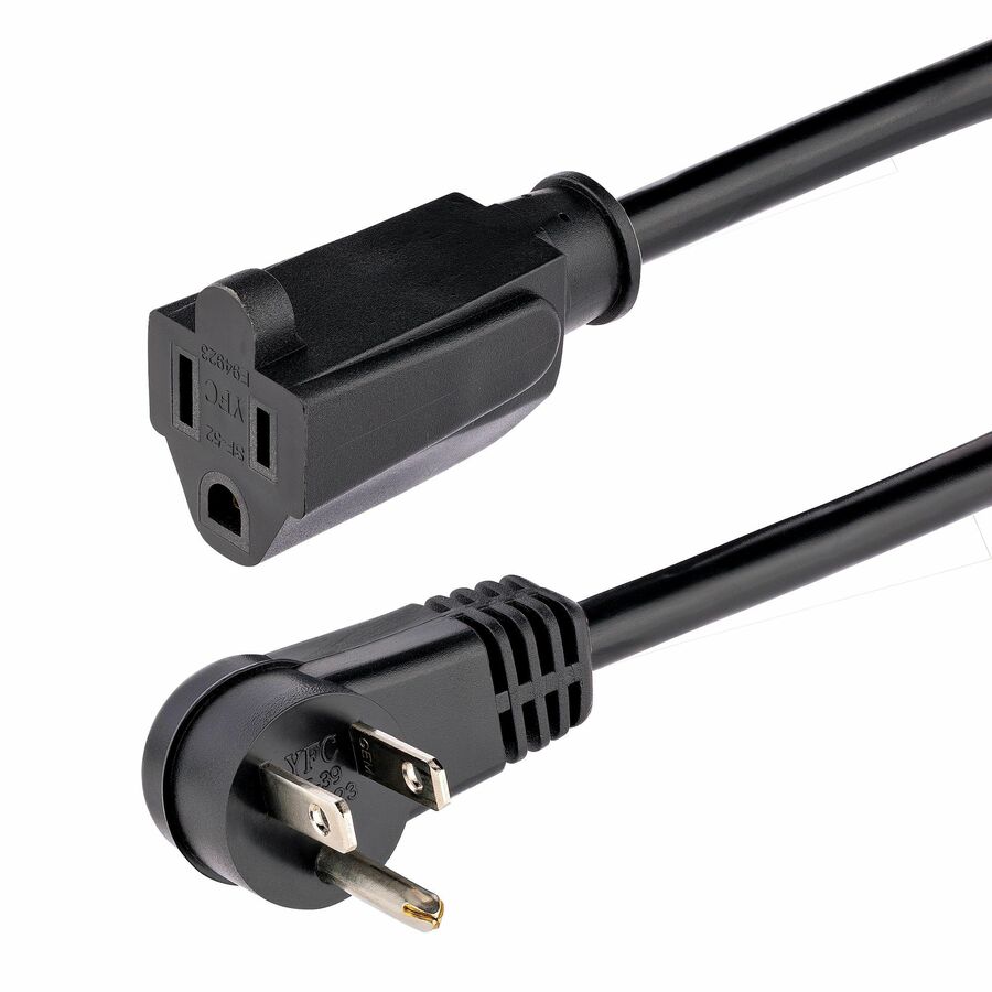 StarTech 6ft (2m) Power Extension Cord, Right Angle NEMA 5-15P to NEMA 5-15R, 13A 125V, 16AWG, Black, Flat Outlet Extension Cable