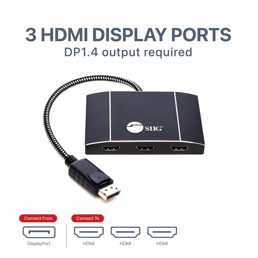 SIIG 8K 1x3 DisplayPort 1.4 to HDMI MST Hub Splitter