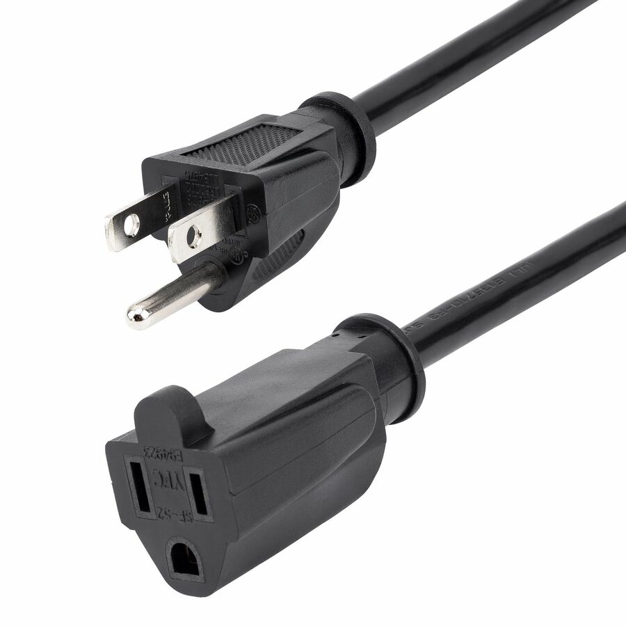 StarTech 1ft (0.3m) Short Extension Cord, NEMA5-15R to NEMA5-15P Black Extension Cord, 13A 125V, 16AWG, Computer Power Extension Cable