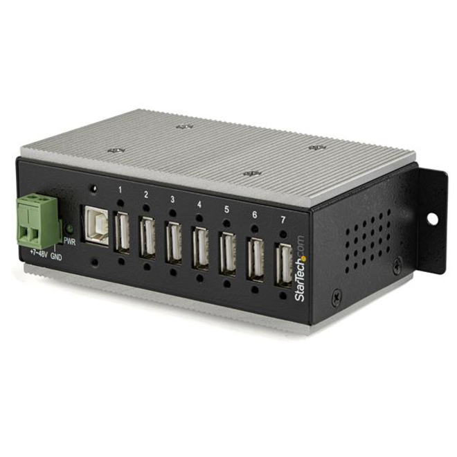 StarTech 7-Port USB 2.0 Hub, Metal Industrial USB Hub, USB-A to 7 USB-A, Mountable, ESD/Surge Protection, Extended Operating Temp, TAA