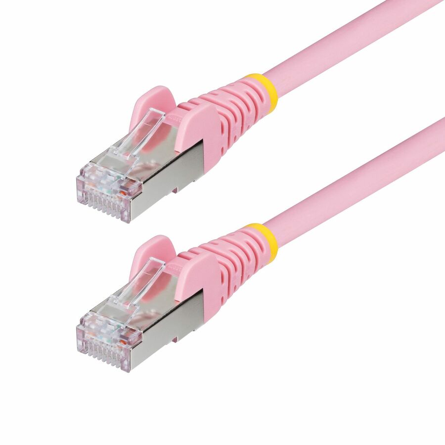 StarTech.com 1ft Pink CAT6a Ethernet Cable, Snagless RJ45, 10G, 100W PoE, S/FTP, LSZH, 27AWG Pure Copper, 500MHz, Shielded Network Patch Cord - Snagless S/FTP Cat6a cable supports 10Gbps and 500MHz; Ideal for 10GBASE-T networks/switches; Low Near-End Crosstalk (NEXT) and Return Loss (RL); Fluke Tested/ETL; 100W PoE; Gold-Plated RJ45; 27AWG bare copper wire w/shield; Flexible LSZH jacket