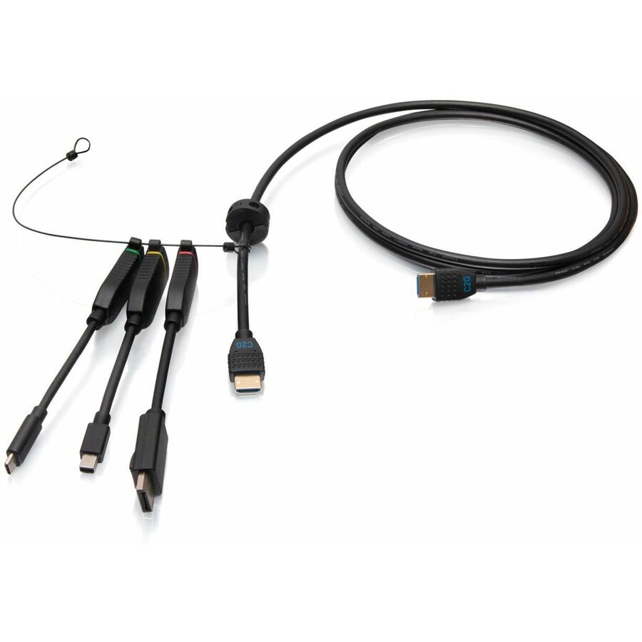 C2G 6ft (1.8m) 4K HDMI® Premium Cable and Universal Dongle Adapter Ring with Color Coded Mini DisplayPort™, DisplayPort, and USB-C® (without Pull Tab)