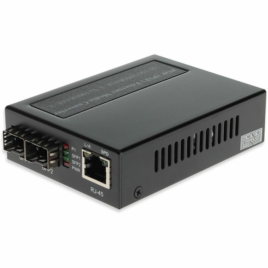 AddOn 10/100/1000Base-TX(RJ-45) to 2 Open SFP Port POE+ Media Converter