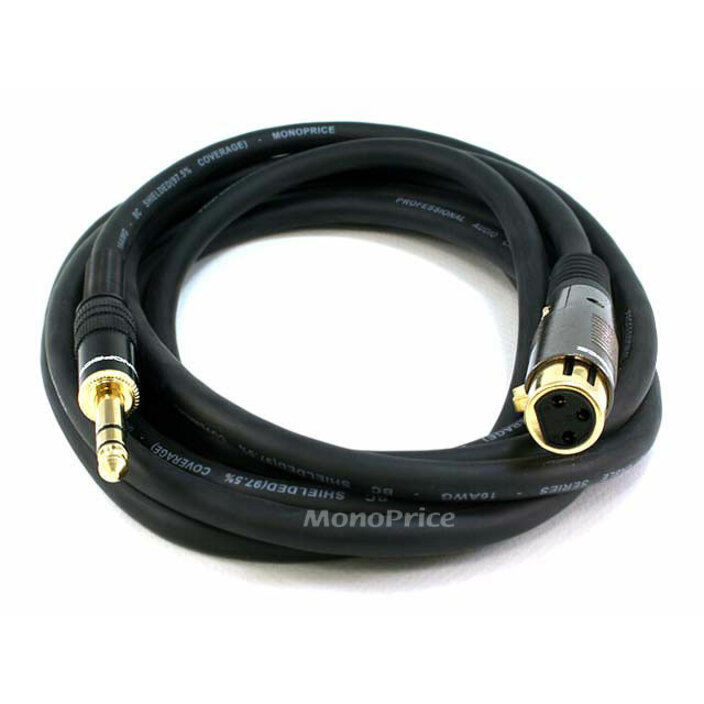 Monoprice 10ft Premier Series XLR Female to 1/4inch TRS Male 16AWG Cable (Gold Plated)