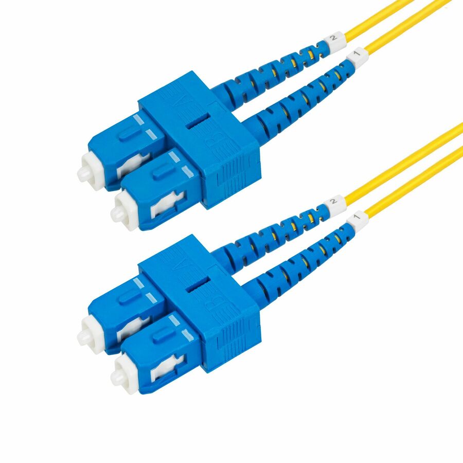 StarTech.com 1m (3.3ft) SC to SC (UPC) OS2 Single Mode Duplex Fiber Optic Cable, 9/125, 40G/100G, Low Insertion Loss, LSZH Jumper Cord - 3.3ft SC/SC-UPC OS2 Single Mode Fiber Cable supports 40G/100G networks and CWDM; 9/125µm core/cladding; 1260-1625nm Laser Optimized; LSZH jacket w/molded strain reliefs; Bend Radius: 10mm (loaded/unloaded); Insertion Loss: ≤0.3dB; Return Loss: ≥55dB