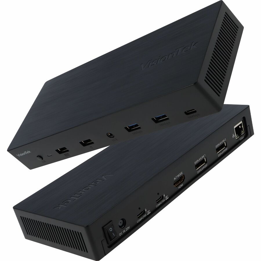 VisionTek VT4950 USB-C DisplayLink Docking Station with KVM Switch for Dual Laptops - Hybrid Workstation Triple Monitor Dock with HDMI & DisplayPort - 100W Laptop Charging for Windows and macOS