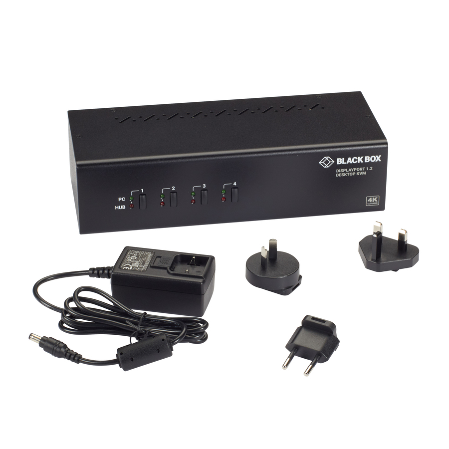 Black Box KVM Switch - Dual-Monitor, DisplayPort 1.2, 4K 60Hz, USB 3.0 Hub, Audio - 4 Computer(s) - 1 Local User(s) - 3840 x 2160 - 8 x USB - 10 x DisplayPort - TAA Compliant