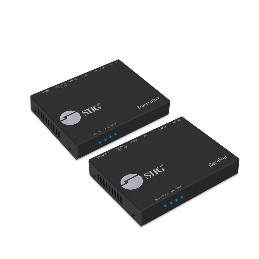 SIIG 4K HDMI HDBaseT Extender Over Single Cat5e/6 with RS-232, IR & PoC - 100m - Extends HDMI 1.4 - Distance video 4K30Hz up to 230ft/70m - 1080p60Hz up to 330ft/100m - HDCP 2.2- HDBaseT transmission protocol technology - Supports EDID pass-through / CEC / Bi-directional IR - ESD protection - 7.1 ch audio - Power over Cable - Using only a power adapter - RS-232 control - Metal housing - Wall mountable - TAA compliant - 3 years warranty& Video Signal - TAA Compliant