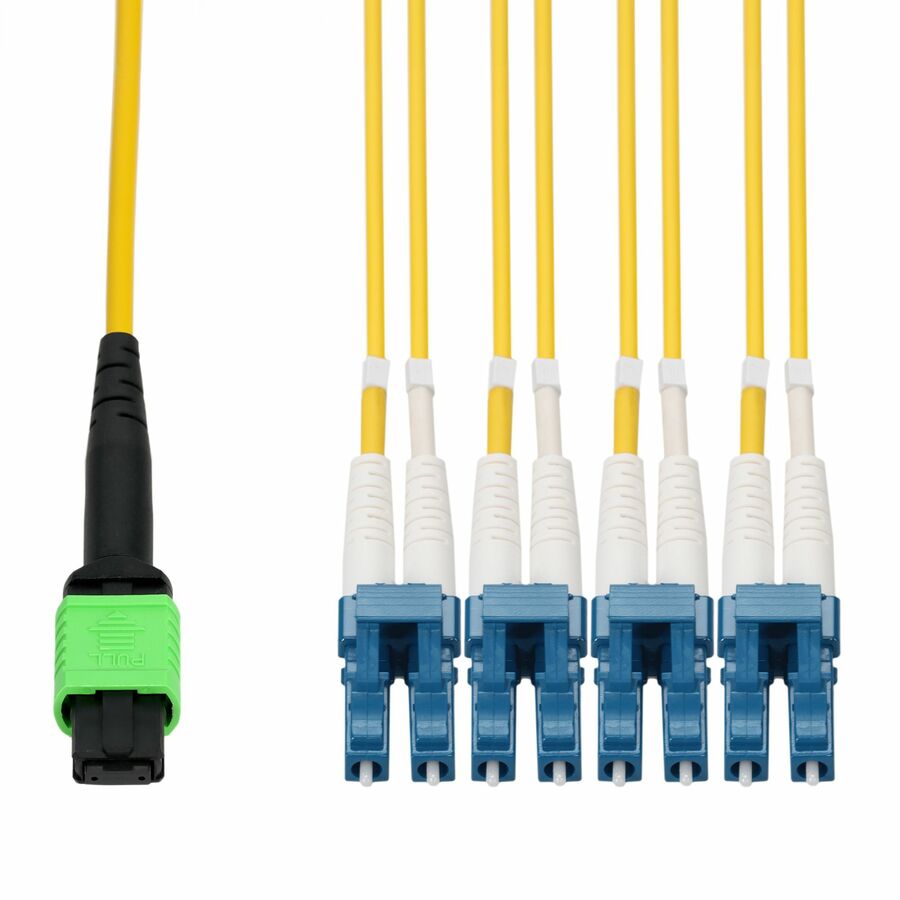AddOn 3m MPO/APC to 4xLC/UPC Duplex Yellow OS2 OFNP (Plenum-Rated) 8-Strand SMF Fiber Fanout Cable