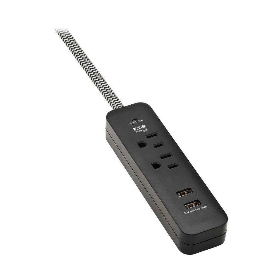 Eaton Tripp Lite Series 2-Outlet Surge Protector with 2 USB Ports (2.1A Shared) - 6 ft. Cord, 5-15P Plug, 450 Joules, Black