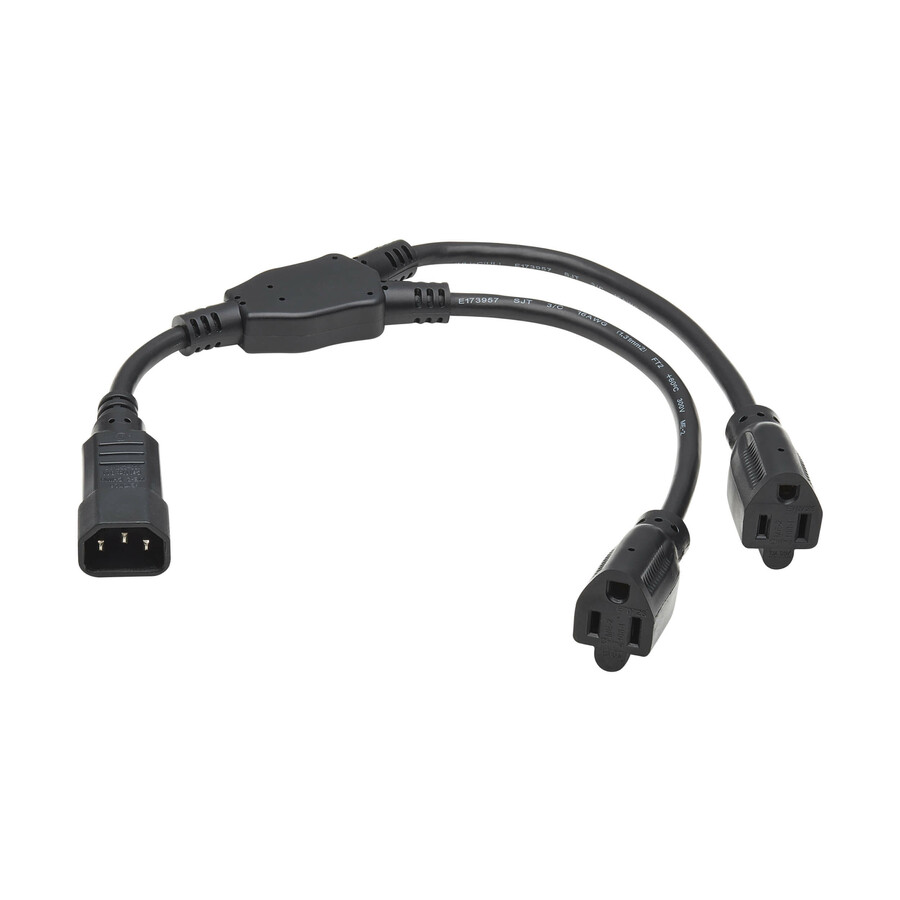 Tripp Lite by Eaton Power Cord Y Splitter, C14 to 2x NEMA 5-15R - 13A, 125V, 16 AWG, 18 in. (46 cm), Black Splitter Cord