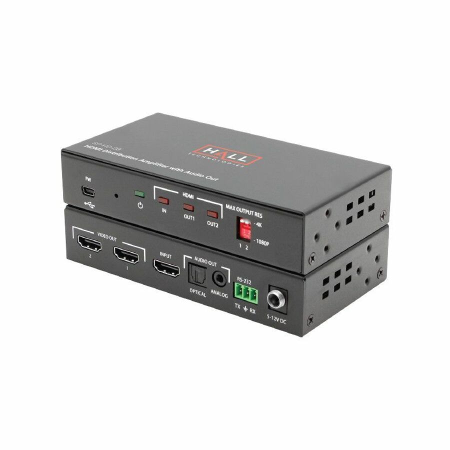 Hall Research 2-Channel HDMI Splitter with Analog and Optical Audio Output and 4K Support