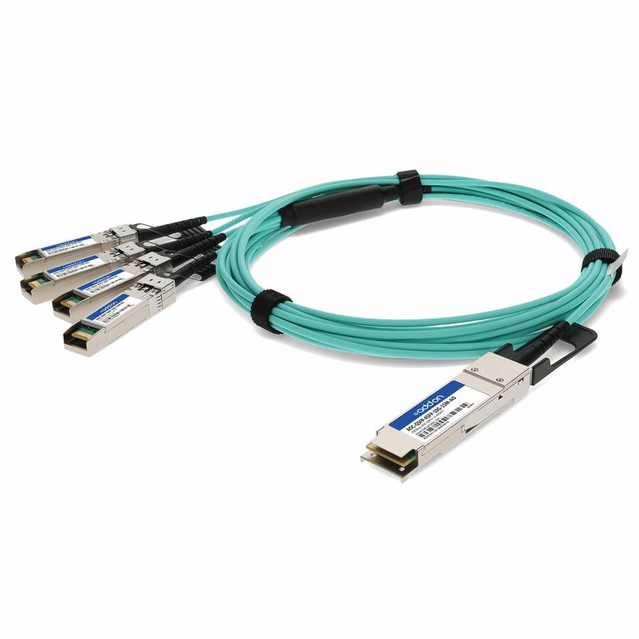 AddOn Dell® AOC-QSFP-4SFP-10G-15M Compatible TAA Compliant 40GBase-AOC QSFP+ to 4xSFP+ Active Optical Cable (850nm, MMF, 15m)