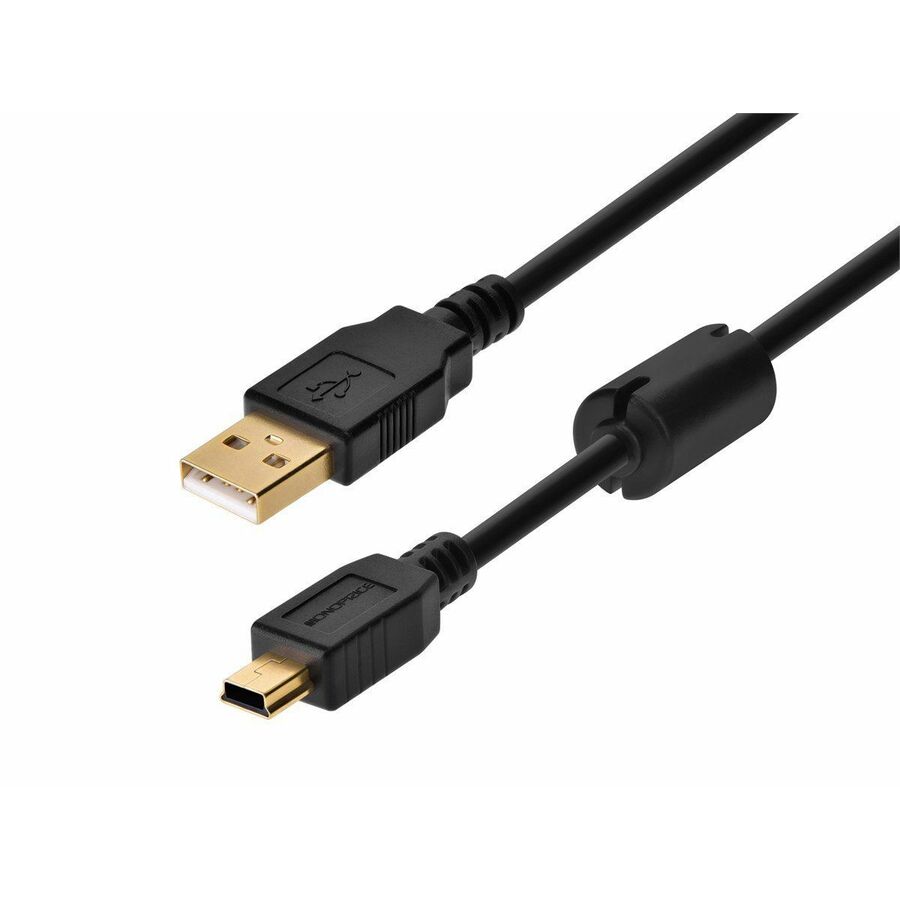 Monoprice USB-A to Mini-B 2.0 Cable - 5-Pin, 28/24AWG, Gold Plated, Black, 10ft