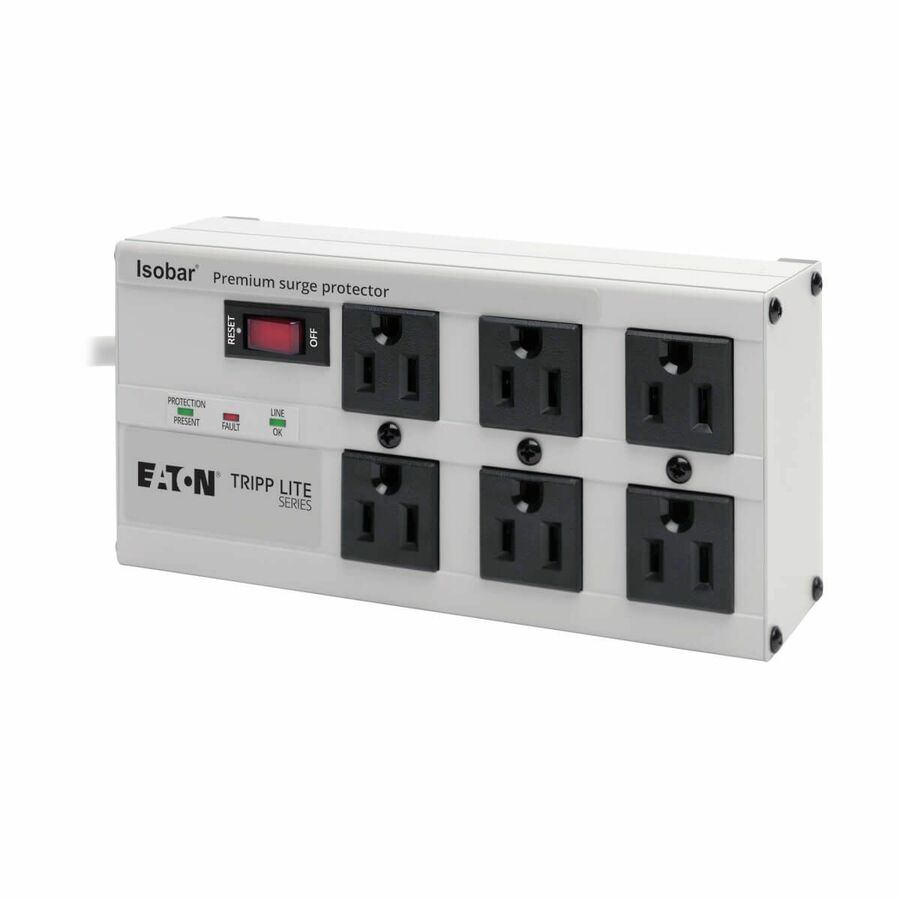 Eaton Tripp Lite Series Isobar 6-Outlet Surge Protector, 6 ft. Cord with Right-Angle Plug, 3330 Joules, Diagnostic LEDs, Metal Housing