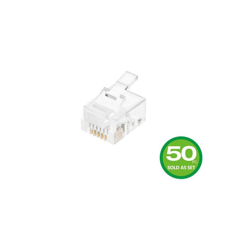Monoprice 6P6C RJ12 Modular Plugs for Flat Solid/Stranded Cable, 1u, 2 Prongs Clear, 50-PK