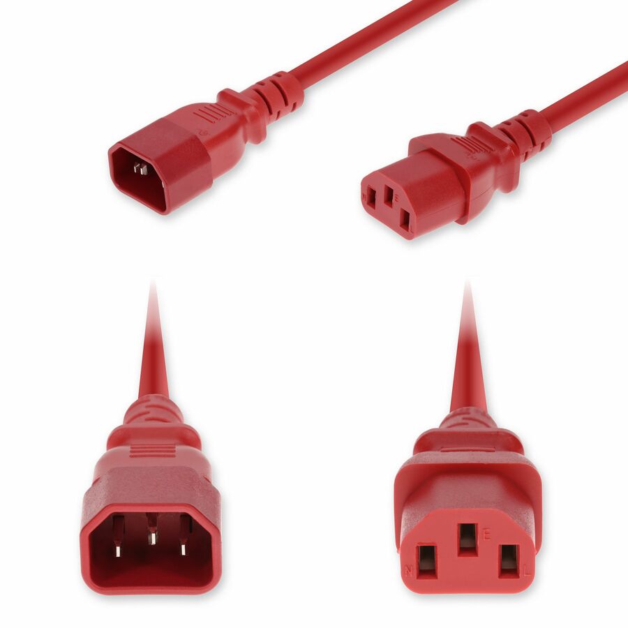 AddOn 3ft C14 Male to C13 Female Standard Commercial 14 AWG 250V at 15A PVC SJT (Service Junior Thermoplastic) Red Power Cable