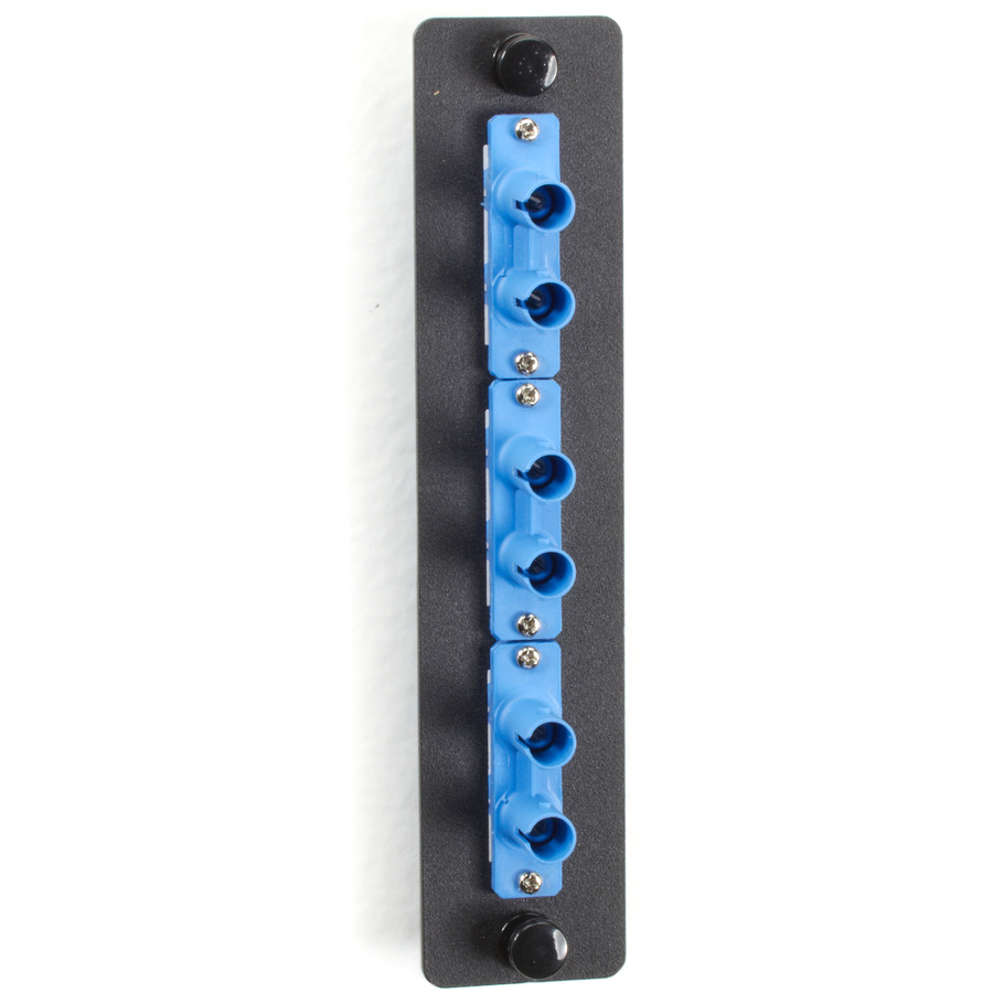 Black Box Standard Adapter Panel, Ceramic Sleeves, (3) Duplex ST Pairs, Blue
