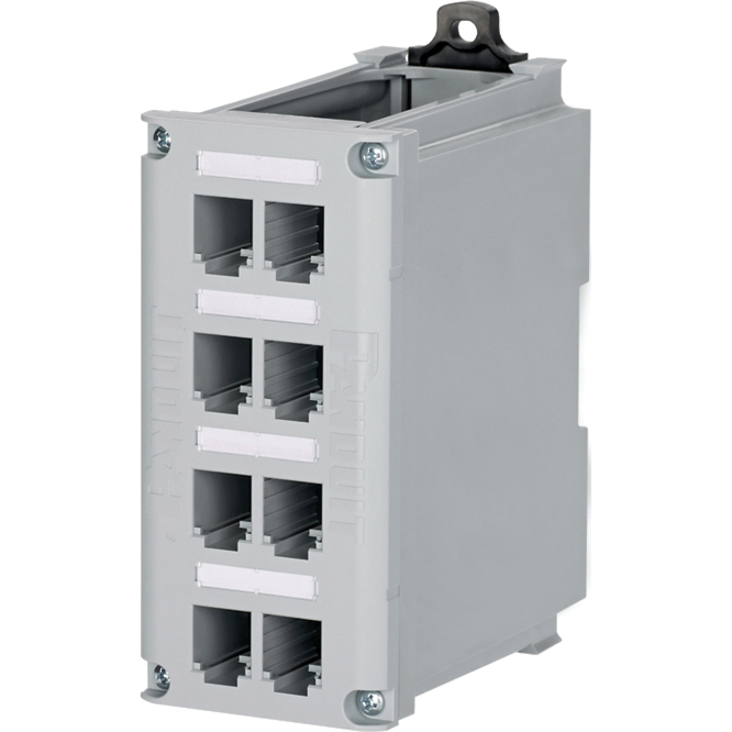 IndustrialNet Mini-Com 8-port DIN Rail Shielded Patch Panel