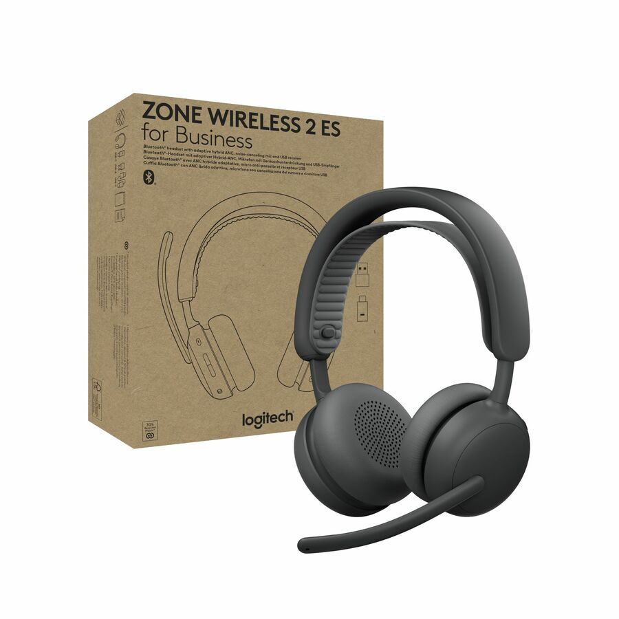 Logitech Zone Wireless 2 ES for Business - Noise-Canceling Wireless Headset with Adaptive Hybrid ANC, Microsoft Teams Certified, USB-C & USB-A, Graphite