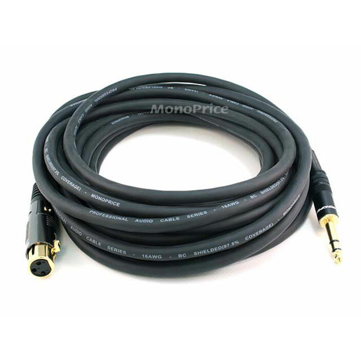 Monoprice 25ft Premier Series XLR Female to 1/4inch TRS Male 16AWG Cable (Gold Plated)