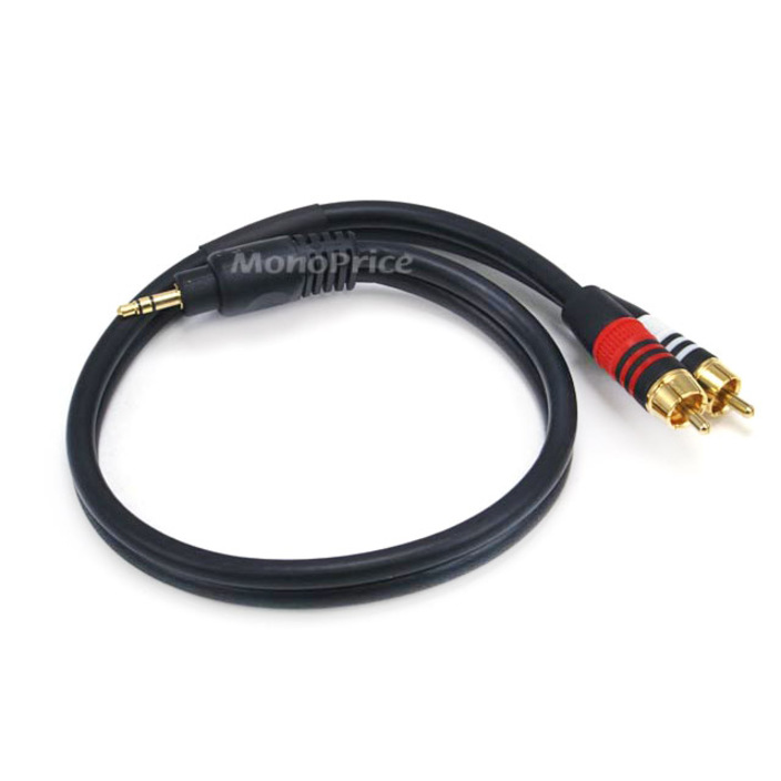 Monoprice 1.5ft Premium 3.5mm Stereo Male to 2RCA Male 22AWG Cable (Gold Plated) - Black