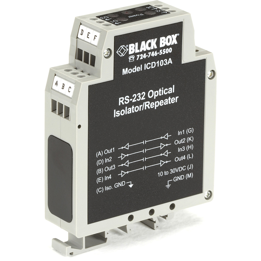 Black Box DIN Rail Repeater with Opto-Isolation, RS-232